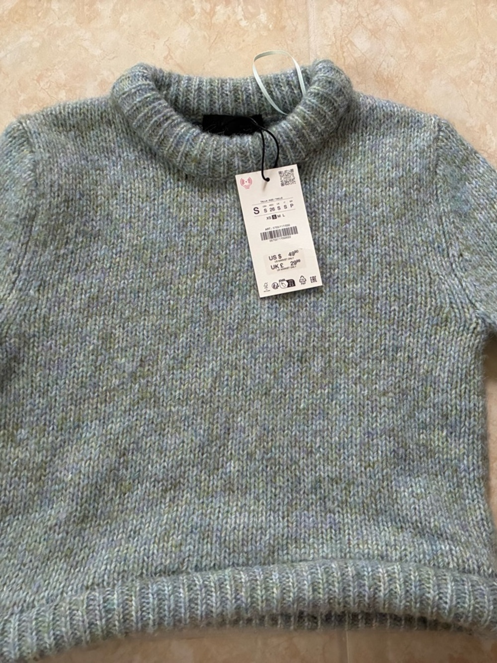 NEW Zara Multicolor Pastel Knit Crop Sweater - Green, Blue, Purple